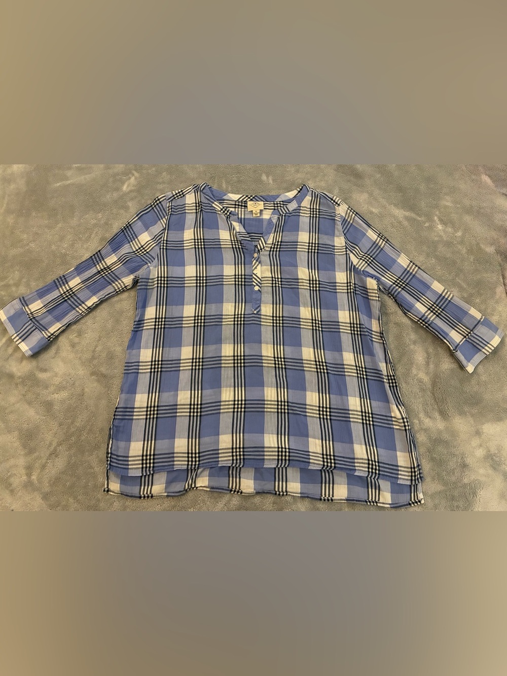 St John’s Bay Light Blue Plaid Women’s Henley Tunic Top Size X-Large
